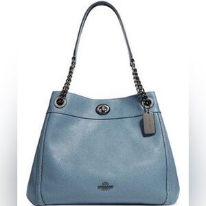 New With Tags COACH FULL PRICE Turnlock Edie Shoulder Bag Slate Blue Retail $395